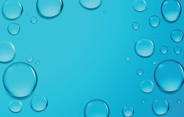 Realistic water drops on a blue background 