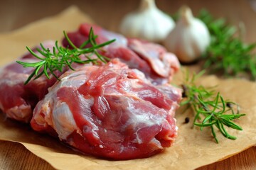 Uncooked rabbit meat prepared for cooking