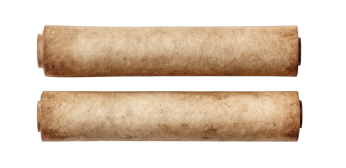 Two aged, parchment scrolls, horizontally stacked, exhibit a light beige hue with subtle discoloration and texture, suggesting antiquity
