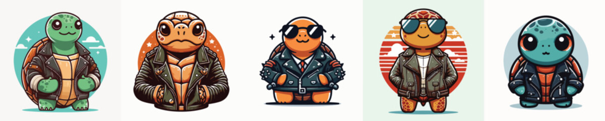vector image a turtle wearing a leather jacket flat design