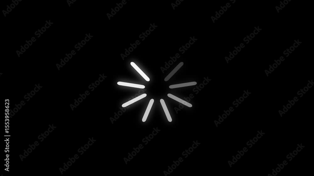 Poster glowing loading spinner animation. inimalist glowing loading spinner icon with radial bars in graysc