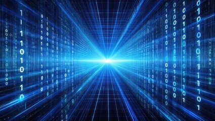 Fototapeta premium Futuristic blue digital data stream with binary code