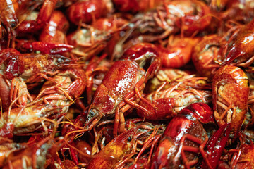 boiled Asian Food Spicy crawfish or crayfish .
