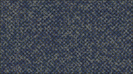 Intricate geometric pattern with blue and white repeating motifs on black