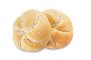 Delicious kaiser rolls on white background