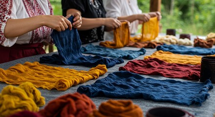 Women's Hands Dyeing Fabric in Vibrant Hues, a Traditional Craft