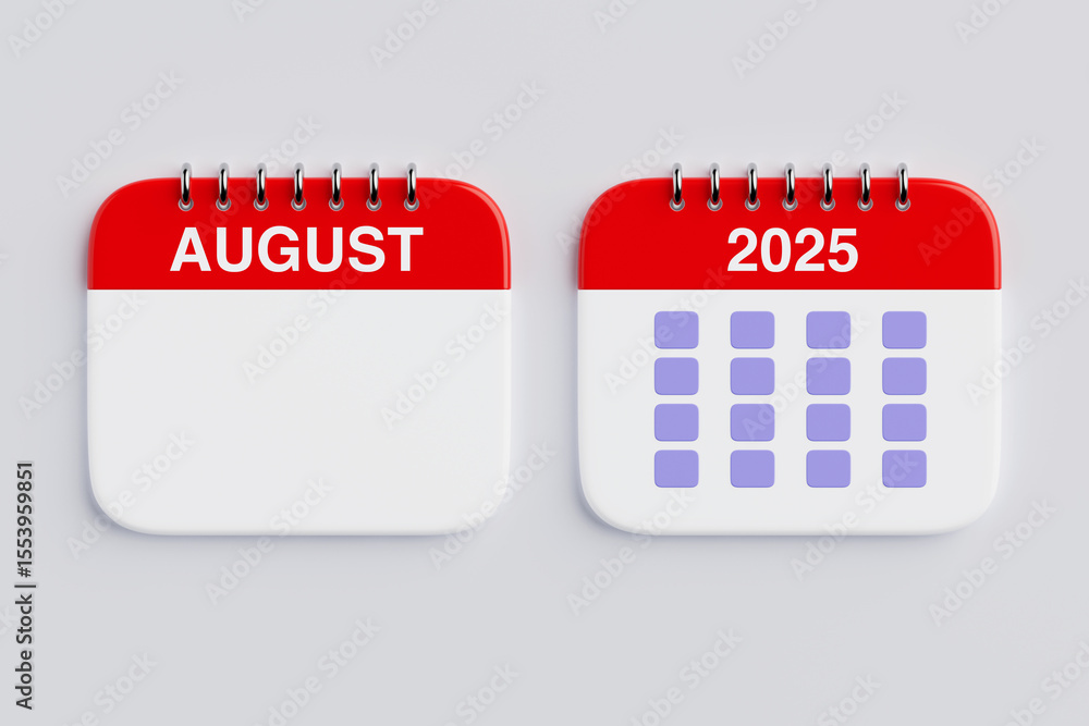 Poster 2025 year august month calendar icon. 3d rendering