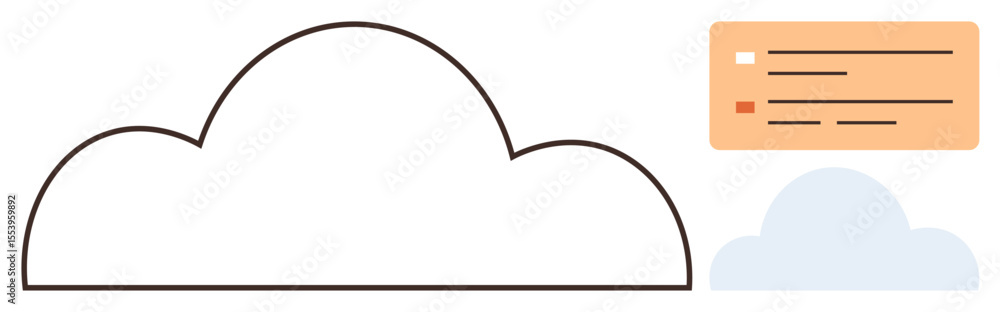 Poster outline of a large cloud with a minimal data view card and a smaller cloud. ideal for storage, netwo