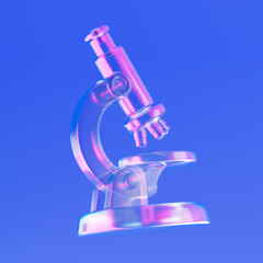 Science And Innovation Concept. Transparent Glass Microscope Icon With Holographic Effect. 3d Rendering