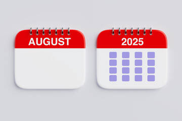 2025 Year August Month Calendar Icon. 3d Rendering