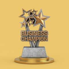 Achievement And Recognition Concept. Golden Business Champion Trophy With Star Accents. 3d Rendering