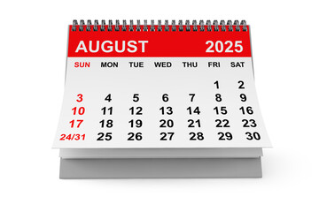 2025 Year August Calendar. 3d rendering