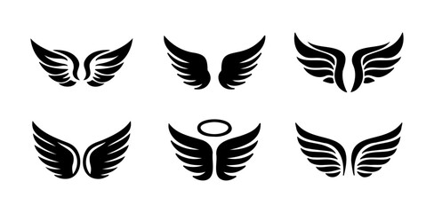 Collection of Black Wing Silhouettes for Various Design Projects