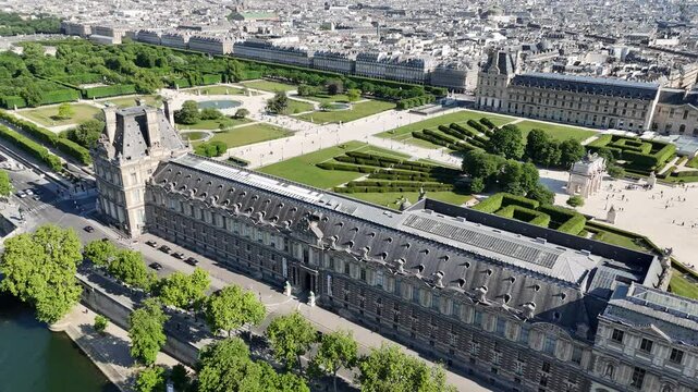 Louvre Museum At Paris Ile De France In France. Beautiful Carousel Garden. Paris City Landscape. Louvre Museum At Paris In Ile De France France. Louvre Pyramid. Cultural Heritage.
