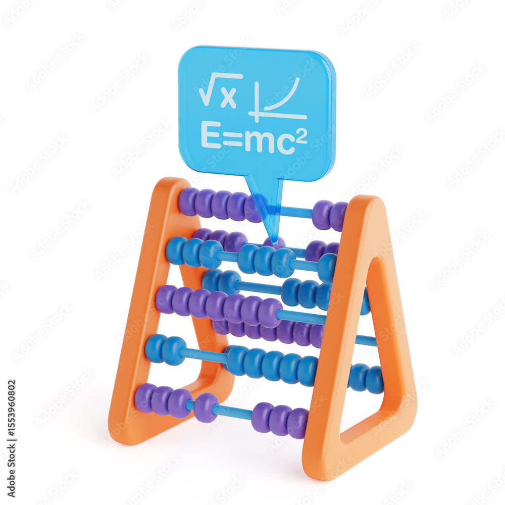 Poster Education And Mathematics Concept. Colorful Abacus With Math Symbols In Speech Bubble. 3d Rendering