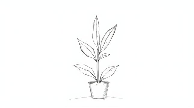 plant in a vase, Hand-drawn sketch of a Peace Plant. Soft cinematic haze, rough lines, textured pencil strokes, white background, soft focus. 4000k resolution, hazy background