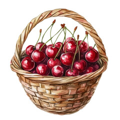 watercolor vector of Cherry Fruit Basket, isolated on a white background.