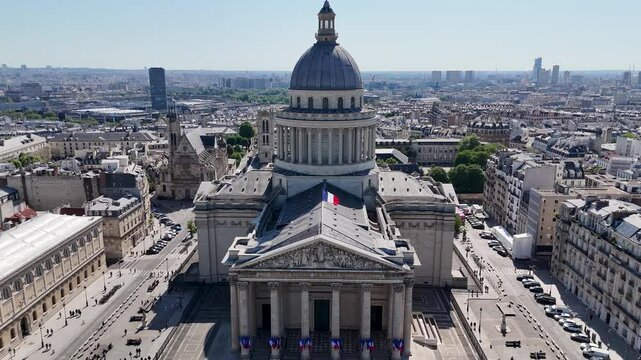 Pantheon At Paris Ile De France In France. Beautiful Temple. Paris Skyline Scene. Pantheon At Paris In Ile De France France. Imposing Construction. Tourism Landmark.