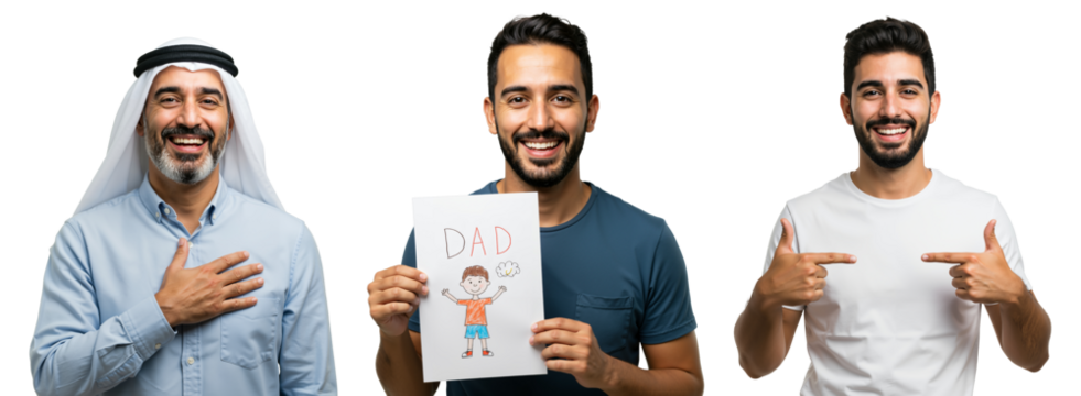 Middle-Eastern Male Holding Drawing with Smiling Expression Showcasing Family Bonding and Joy