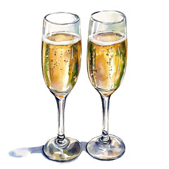 watercolor vector of Champagne Flutes, isolated on a white background.