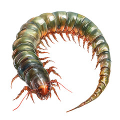 Centipede Close Up, watercolor clipart vector, isolated on a white background.