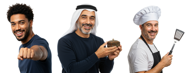 Diverse Group of Male Chefs and Culinary Enthusiasts with Unique Styles and Expressions