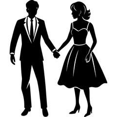 Fototapeta premium Couple Silhouette Vector: Romantic Pair Holding Hands Illustration for Love, Relationships, and Wedding Designs