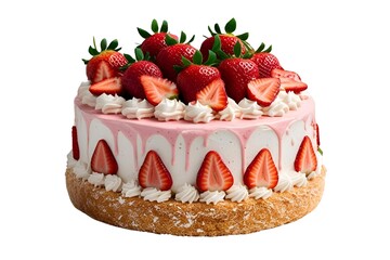 cake with strawberries isolated on transparent background