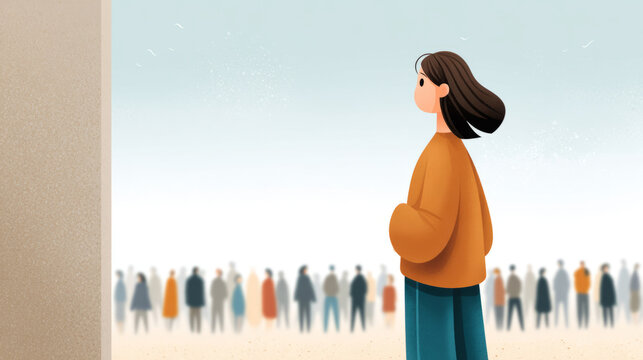 First day nerves: a person facing a crowd with anticipation