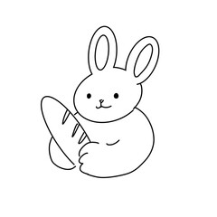 手描きイラスト・フランスパンを持ったうさぎ／パン好きキャラクター素材