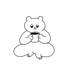 マグカップを両手に持ったくま／コーヒータイムのゆるい手描きイラスト