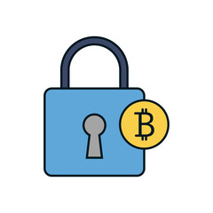 Secure bitcoin transaction concept with closed lock and crypto coin for blockchain encryption and data safety