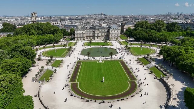 Luxembourg Gardens At Paris Ile De France In France. Luxembourg Palace. Paris Skyline Scene. Luxembourg Gardens At Paris In Ile De France France. Beautiful Leisure Park. Tourism Landmark.
