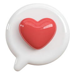 Speech bubble heart symbol in 3d. Modern romantic icon design for love messages, valentine graphics, no shadow, isolated clean background