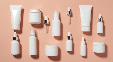 Minimalist Layout of Skincare Product Packaging on a Peach Background variation 3