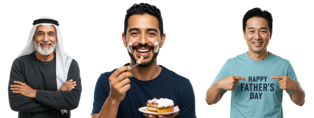 Diverse Group of Men Celebrating Father's Day with Cake and Joyful Expressions