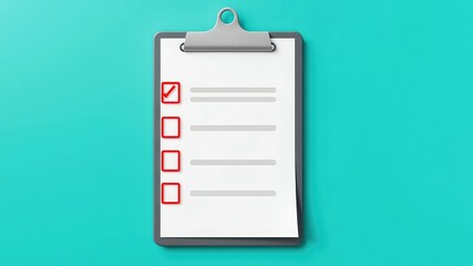 Clipboard with Checklist Displaying One Box Marked with a Red Check with Unchecked Boxes and Empty Lines