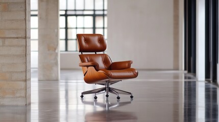 Fototapeta premium Modern leather chair in an industrial space