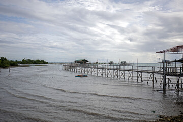 Jetty Runway Pier Bridge made of bamboo build in the sea