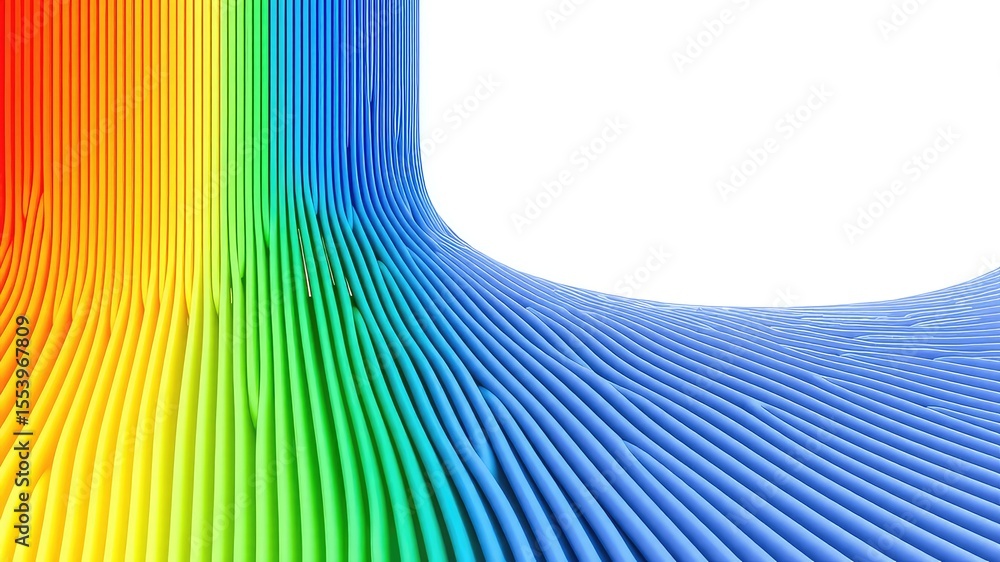 Poster flowing rainbow colored tubes on a white background create an abstract landscape with curving lines