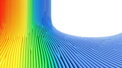 Flowing Rainbow Colored Tubes on a White Background Create an Abstract Landscape with Curving Lines