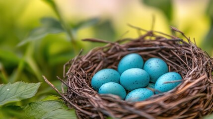 Obraz premium Nest of vibrant blue eggs