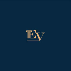 classy law logo EV concept of elegant attorney design with monogram and pillar letter