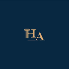 classy law logo with monogram and pillar letter concept of elegant attorney design HA