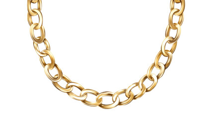 Shiny gold chain necklace with elegant design polished luxury jewelry accessory featuring metallic links and refined fashion detail isolated on white background