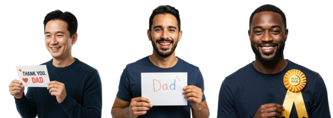 Diverse Group of Men Holding Thank You Signs and Awards in Studio Setting