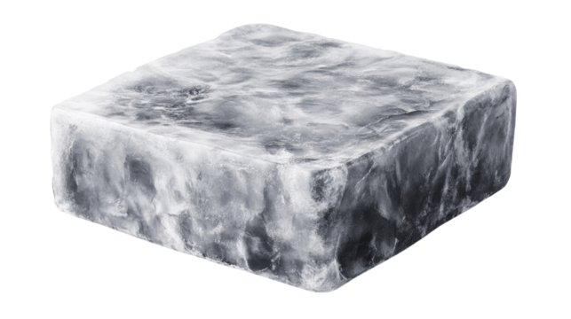 Square ice block featuring a frosted textured surface with cold crystalline details and translucent frozen appearance isolated on white background