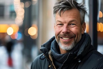 Portrait of a handsome middle-aged man in the city center