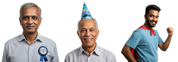 Cheerful Elderly Men in Celebration Attire with Young Man Wearing Cape - Birthday Party Theme and Festive Vibes