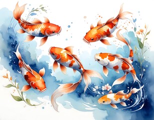 Watercolor koi fish in water